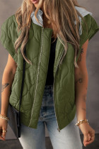 Jungle Green Quilted Drawstring Hooded Zip Up Puffer Vest