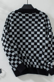 Checked Plaid V Neck Knitting Sweater