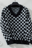 Checked Plaid V Neck Knitting Sweater