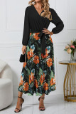 V Neck Wrapped Floral Smocked Dress