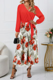 V Neck Wrapped Floral Smocked Dress