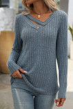 V Neck Ribbed Knitting Top