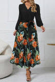 V Neck Wrapped Floral Smocked Dress
