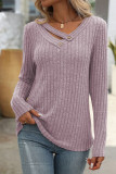 V Neck Ribbed Knitting Top