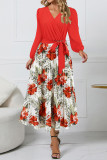 V Neck Wrapped Floral Smocked Dress