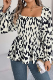 Square Neck Leopard Ruffle Top