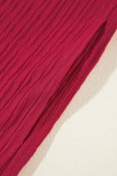 Fiery Red Textured Ruffled Trim V Neck Loose Fit Mini Dress