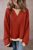 Red Clay Color Block Patch Drop Shoulder Oversized Sweatshirt