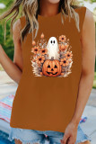 Ghost Pumpkin Floral Fall Halloween Print Tank Top