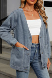 Plain Washed Denim Front Open Jacket