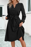 Puff Sleeves Tie Waist Midi Dress