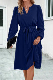 Puff Sleeves Tie Waist Midi Dress