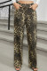 Leopard Print Denim Straight Jeans