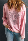 Pink Faith Graphic Studded Pullover Sweatshirt