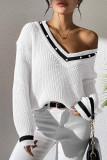 Rhinestone V Neck Knitting Sweater