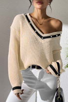 Rhinestone V Neck Knitting Sweater