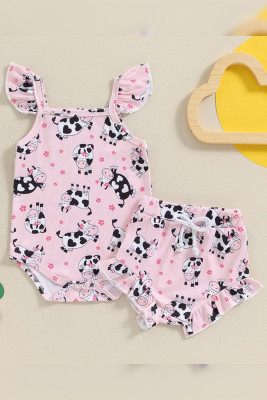 Girls Cow Print Ruffle 2PCS Set