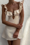 Beige Ruffle Linen Dress