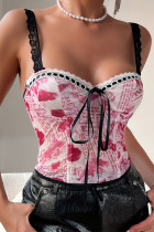 Printed Lace Pink Corset Top