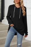 Ribbed Knitting Drawstring Hoodie