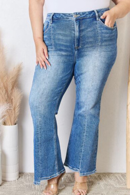 Blue Plus Size Exposed Seam High Waist Flare Jeans