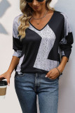 Colorblock Splicing Long Sleeves Top