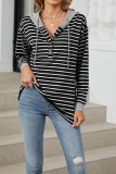 Stripes Splicing Drawstring Hoodie