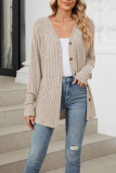 Ribbed Knitting Button Up V Neck Shirt