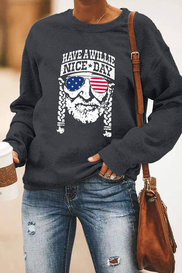 CozyMy Letter Print America Flag Sweatshirt