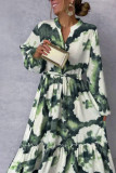 Green Puff Sleeves Elastic Waist Maxi Dress