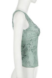 Green Twist Knot Floral Tank Top