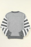 Gray Stripe Geometric Textured Drop Shoulder Sweater