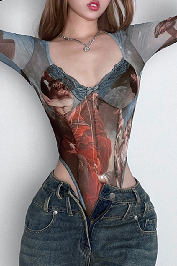 See Through Lace One Piece Bodysuit