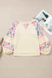 Apricot Textured Floral Patchwork Balloon Sleeve Blouse