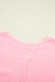 Pink Plus Size Ribbed Exposed Seam Tee and Shorts Set