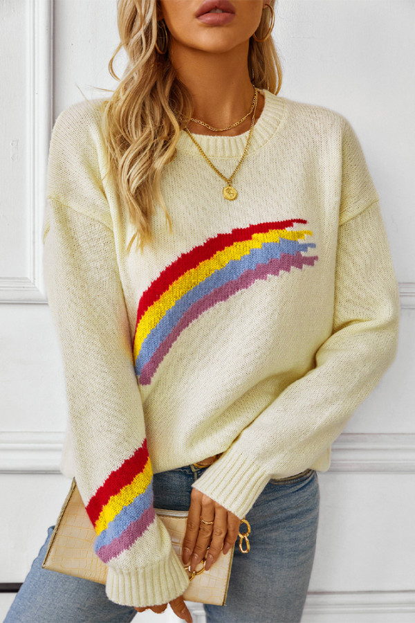 Rainbow Pattern Knitting Pullover Sweater