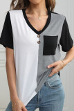 Colorblock V Neck Short Sleeves Top