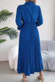 Plain Puff Sleeves Button Smocked Dress