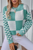 Checked Colorblock Knitting Sweater