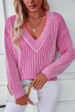 V Neck Stripes Knitting Sweater