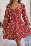 Square Neck Flower Printed Mini Dress