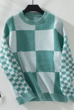 Checked Colorblock Knitting Sweater