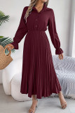 Plain Puff Sleeves Button Smocked Dress