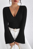 V Neck Flare Sleeves Knitting Top