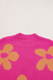 Rose Big Flower Pattern Mock Neck Long Sleeve Sweater