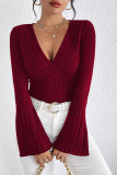 V Neck Flare Sleeves Knitting Top
