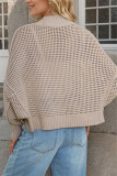Bat Sleeves Eyelet Knitting Front Open Cardigan