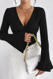 V Neck Flare Sleeves Knitting Top