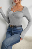 Grey Long Sleeves Square Neck Top