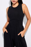 Plain Sleeveless One Piece Jumpsuit
